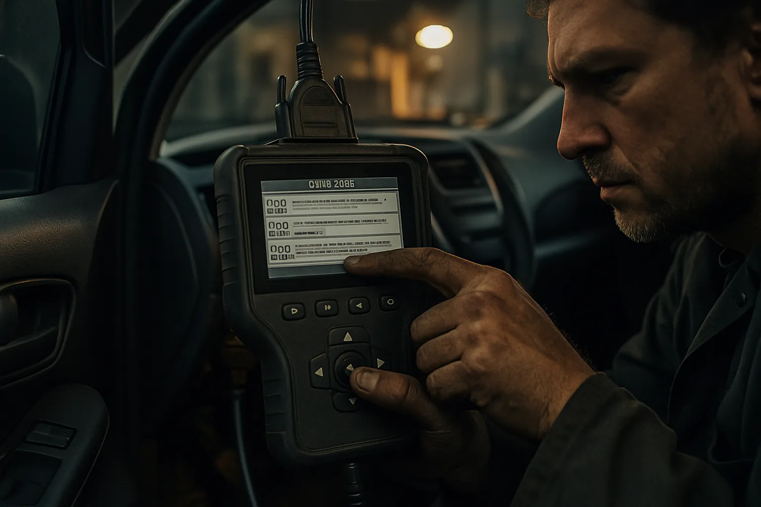 Engine diagnostic scanner displaying fault codes